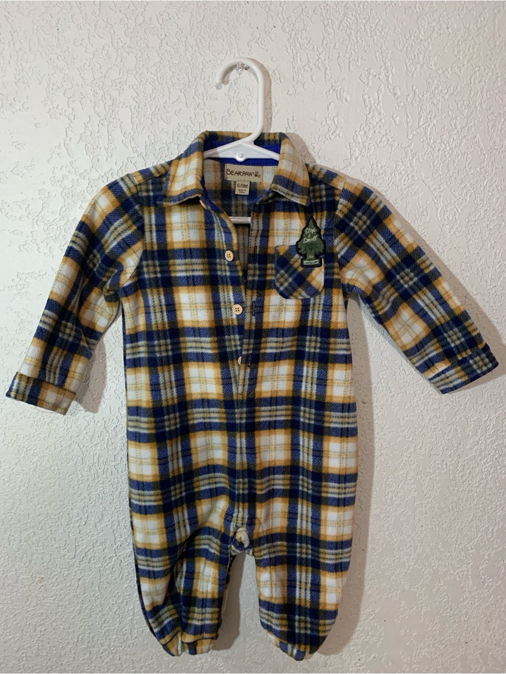 BearPaw Blue, Yellow & White Plaid Infant Footie